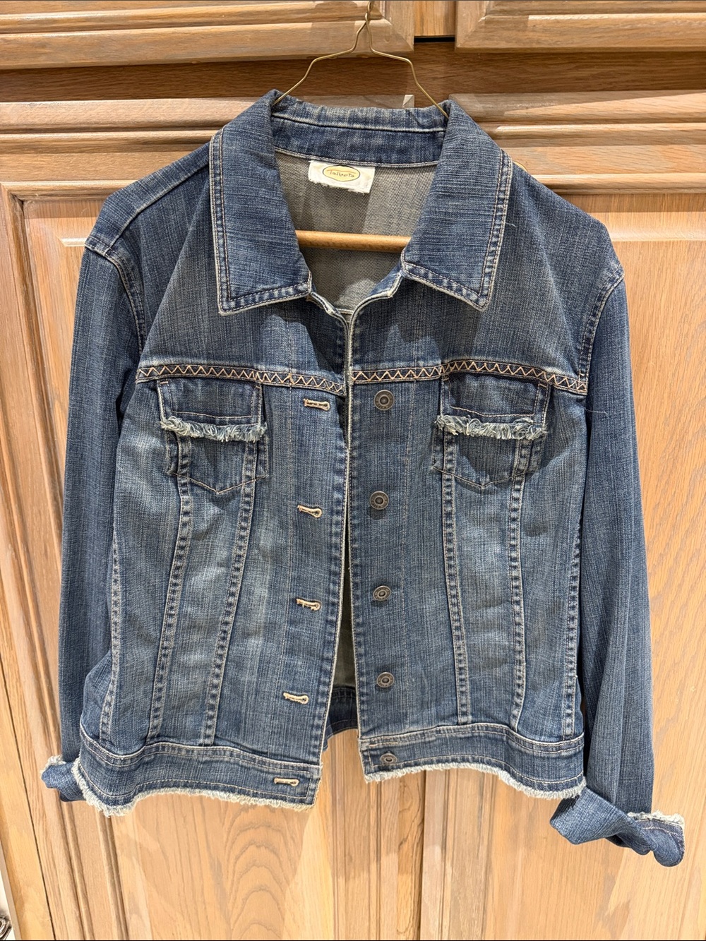 Talbots Denim Jacket w Fringe & Zig Zag Stiching